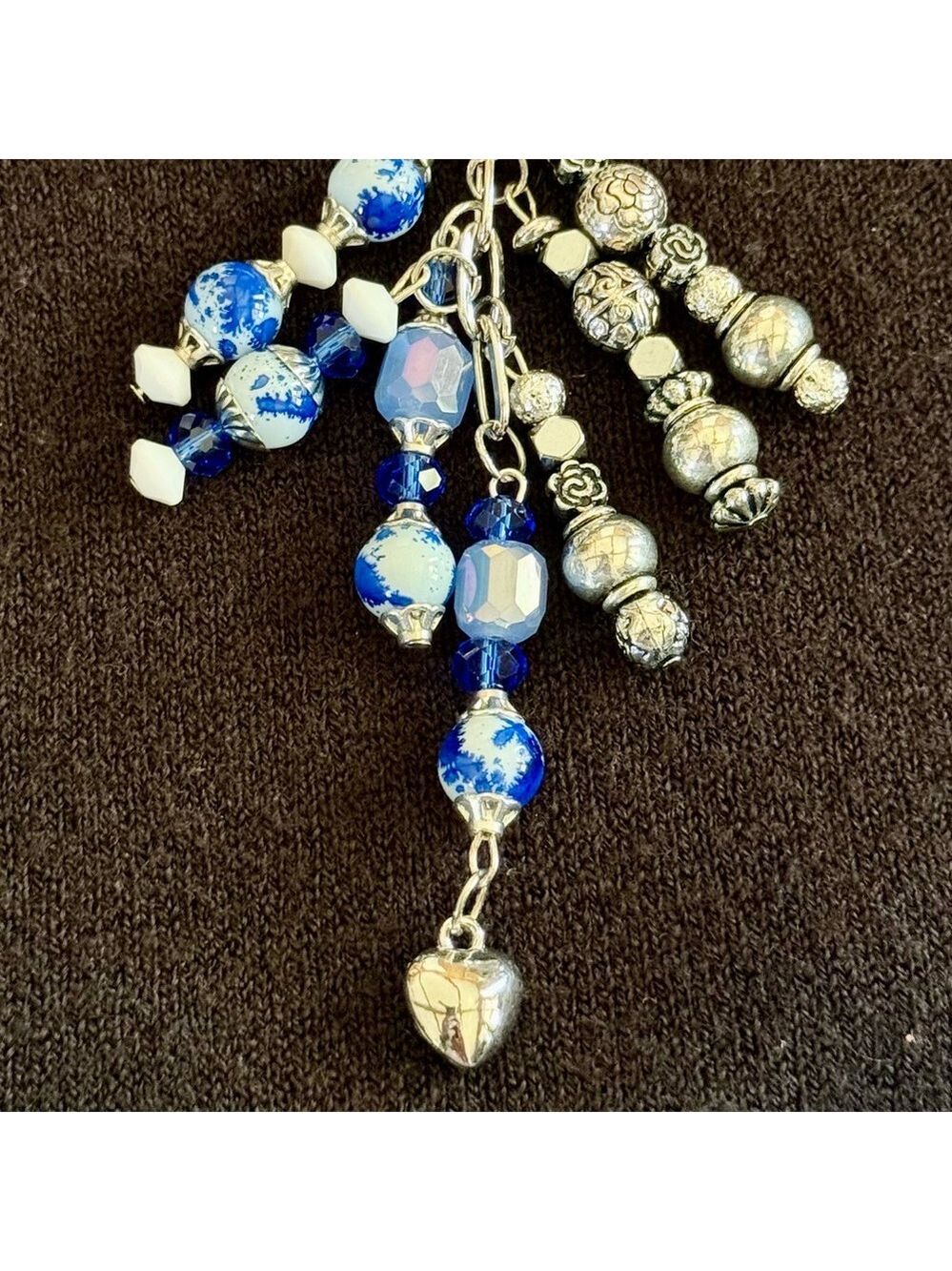 NEW Sky Blue Heart Crystal Beaded Bag Charm Keychain Handmade One of a Kind (#7)